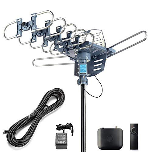 CeKay Digital TV Antenna Outdoor Antenna Amplified HDTV Antenna Motorized 360 Degree Rotation 150 Miles with 40FT RG6 Coax Cable Snap-On Installation - UHF/VHF/1080P