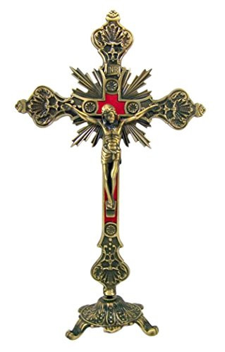 Jesus Christ on Cross Bronze Tone Standing Crucifix with Base, 12 Inch