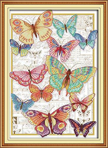Joy Sunday Cross Stitch DIY Hand Needlework Kits 11CT Stamped for Beginners Pre-Printed Pattern-Butterflies Fly Freely