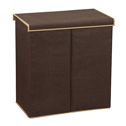 Household Essentials 5614 Double Hamper Laundry Sorter with Magnetic Lid | Brown Coffee Linen