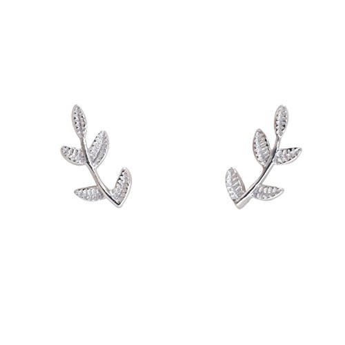 Humble Chic Tiny Leaf Studs - 925 Sterling Silver Dainty Branch Post Ear Stud Earrings  925 Silver Tiny Branch  Sterling Silver  Hypoallergenic