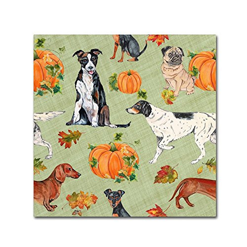 Trademark Fine Art Dogs In Pumpkin Patch 1 by Jean Plout, 14x14-Inch Canvas Wall Art