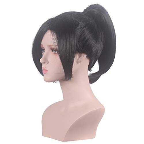 wildcos Short Black Cosplay Wig for kids with one ponytails halloween party wigs