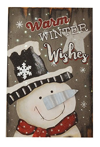 Your Heart's Delight 11" x 16" x 4" Warm Winter Wishes Snowman Canvas Print with Twinkling LED Light with Timer Printled