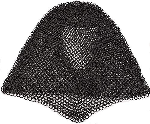 Mythrojan Chainmail Coif Medieval Knight Renaissance Armor Chain Mail Hood Viking LARP 16 Gauge Black