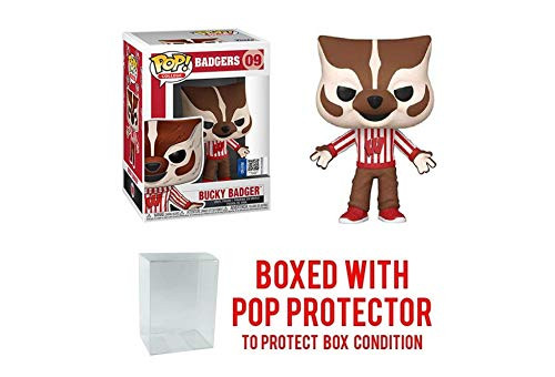 Pop Mascots  Bucky Badger Wisconsin Badgers College NCAA Pop Action Figure Bundled with Ecotek Protector to Protect Display Box