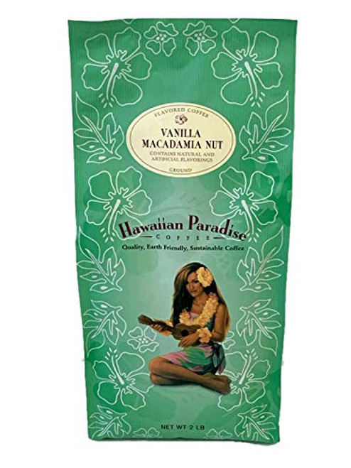 Hawaiian Paradise Coffee Ground Vanilla Macadamia Nut 2LB Bag -100  Gourmet Arabica - Premium Rich Flavored Bold Signature Brewed - Finest Beans Hawaiian Paradise Coffee Ground Vanilla Macadamia Nut 2LB Bag -100  Gourmet Arabica - Premium Rich Flavored Bold Signature Brewed - Finest Beans