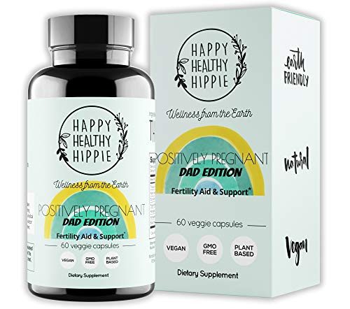 HAPPY HEALTHY HIPPIE Positively Pregnant for Dads  All-Natural Fertility Dietary Supplements for Men  Premium Male Fertility Aid - Tribulus Terrestris  Ginseng and Ashwagandha Extract  60 Capsules