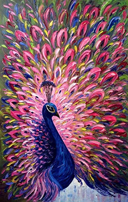 DIY Paint by Numbers Canvas Oil Painting Kit for Kids   Adults  16  x 20  Drawing Paintwork with Paintbrushes  Acrylic Pigment - Pink Peacock
