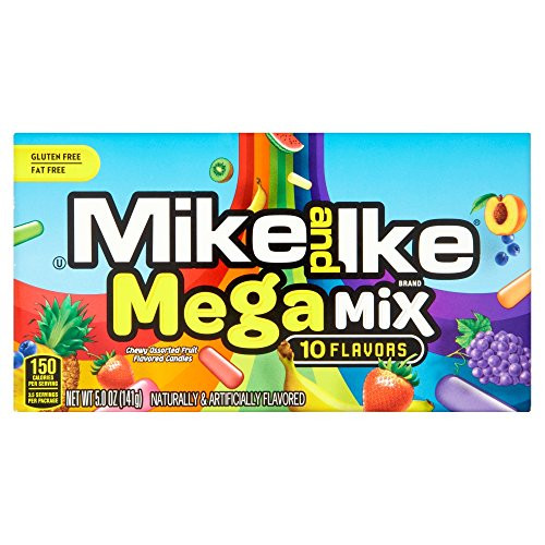 Mike and Ike Mega Mix 10 Flavors Chewy Assorted Fruit Flavored Candy 5-Ounce Theater Box - 12 Boxes
