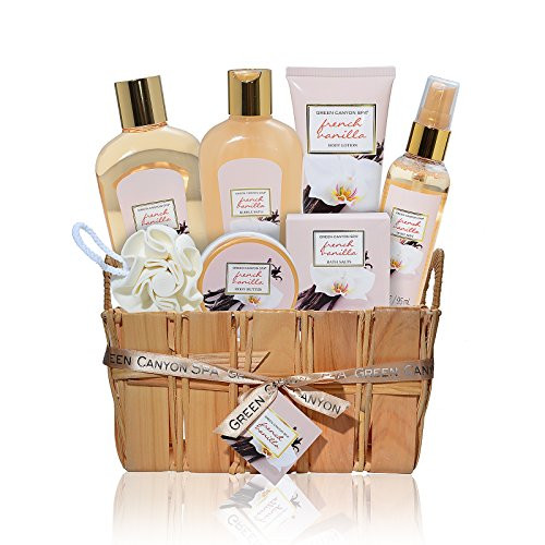Mothers day gifts  Relaxing Spa Gift Baskets for Women  Luxury French Vanilla 8 pc At Home Spa Set  Best Bath and Body Gift Ideas from Daughter  Great Pampering  Wedding  Anniversary  Condolence