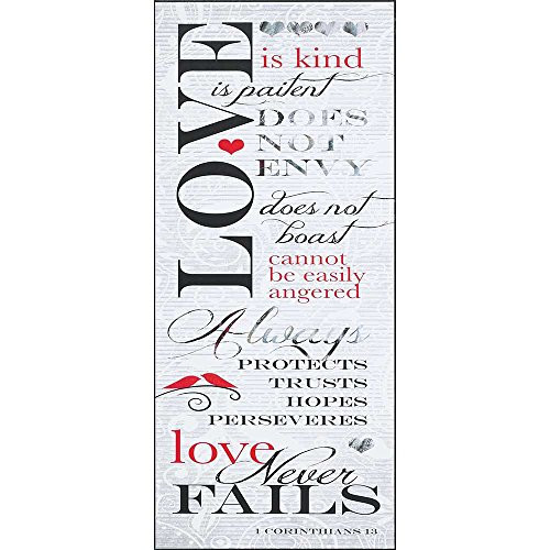 Dicksons Love Is Kind, Patient, Never Fails Scrolled White 8 x 18 Wood Wall Sign Plaque