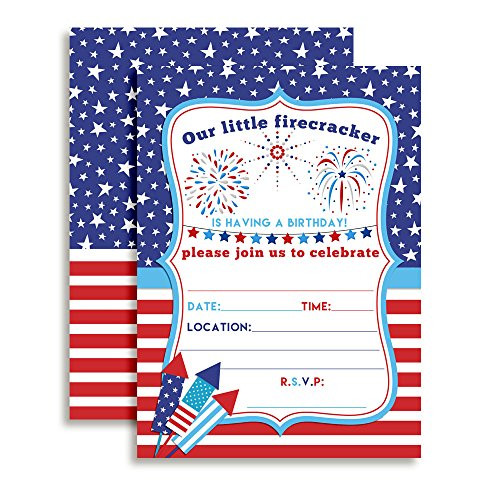 4th of July Party Firecracker Birthday Invitations  20 5 x7  Fill in Cards with Twenty White Envelopes by AmandaCreation