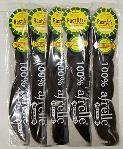 Pack of 5   RastAfri Pre-Stretched Silky Braiding Hair  4 - Brown