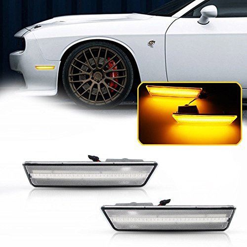 GTINTHEBOX 2PCS 3D Classic Clear Lens Amber 24-SMD LED Front Bumper Side Marker Lights Lamps Replacement Kit For 2008-2014 Dodge Challenger