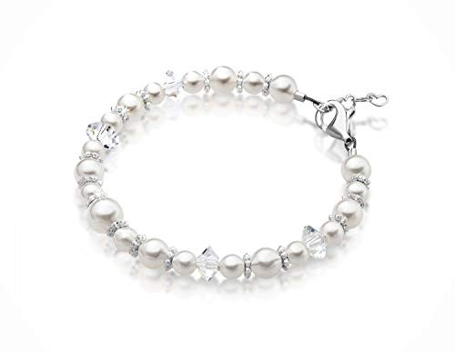 Baby Crystals Sterling Silver Pearl Bracelets for Girls - Toddler Bracelet Gifts - Childrens Jewelry Embellished with Simulated Pearls   Swarovski Crystals 18 Months- 4 Years