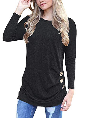 MOLERANI Women s Comfy Long Sleeve Round Neck Loose Tunic Shirt Blouse Tops Black XL