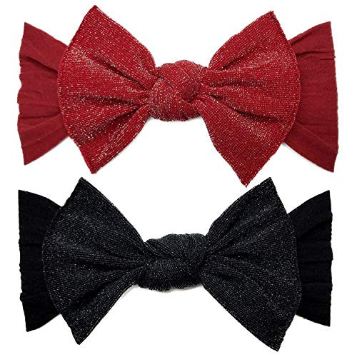 Baby Bling Bows 2 Pk Girls Classic Knot Holiday Headbands Metallic Cherry Black