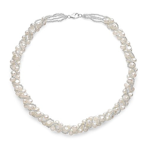 Sugoi Pearls White Freshwater Cultured Weaved Pearl Necklace  Sterling Silver Clasp Sugoi Pearls White Freshwater Cultured Weaved Pearl Necklace  Sterling Silver Clasp