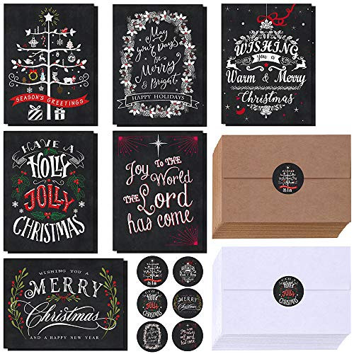 Winlyn 120 Sets Christmas Cards Holiday Cards with Envelopes Stickers Assortment Bulk 6 Designs of Chalkboard Merry Christmas Cards Vintage Blank Holiday Greeting Cards for Xmas Season Festival Winlyn 120 Sets Christmas Cards Holiday Cards with Envelopes Stickers Assortment Bulk 6 Designs of Chalkboard Merry Christmas Cards Vintage Blank Holiday Greeting Cards for Xmas Season Festival