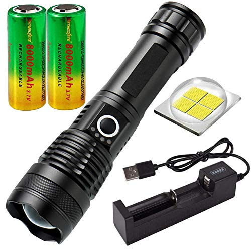 XH-P50 LED Handheld Flashlight 6000 Lumen  Electric Torch Adjustable Focus 5 Modes  Ultra Bright with 2PCS 26650 3-7V Rechargeable Battery   Charger