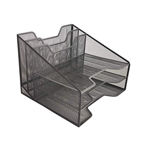 Halter Office Desk File Organizer  File Organizer  Multiple Functional Compartments  Durable Stainless Steel Mesh  Great for Office and Home 5 Compartment Mesh Organizer