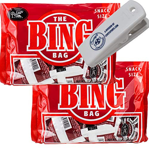 Palmers Twin Bing Cherry Candy Bar Snack Size Bags - 2-Pack - Chocolate Covered Cherry Nougat Candy Bars with Coveys Concessions Bag Clip Palmers Twin Bing Cherry Candy Bar Snack Size Bags - 2-Pack - Chocolate Covered Cherry Nougat Candy Bars with Coveys Concessions Bag Clip