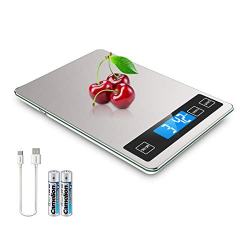 AULITH Food Scale  22lb Digital Kitchen Scale Rechargeable Food Scale Weight Grams and oz for Cooking Baking  1g-0-1oz Precise Graduation  Stainless Steel LED Backlit Display Battery