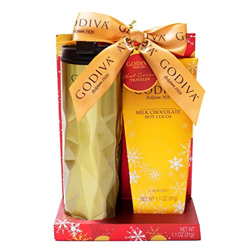 Thoughtfully Gifts  Godiva Travel Set  Includes Godiva Travel Mug with Lid and Package of Godiva Milk Chocolate Hot Cocoa