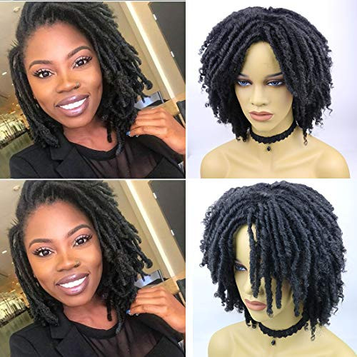 Rofa Dreadlock Wig Short Twist Wigs for Black Women and Men Afro Curly Synthetic Wig Daily Party Replacement Wig for Women Black