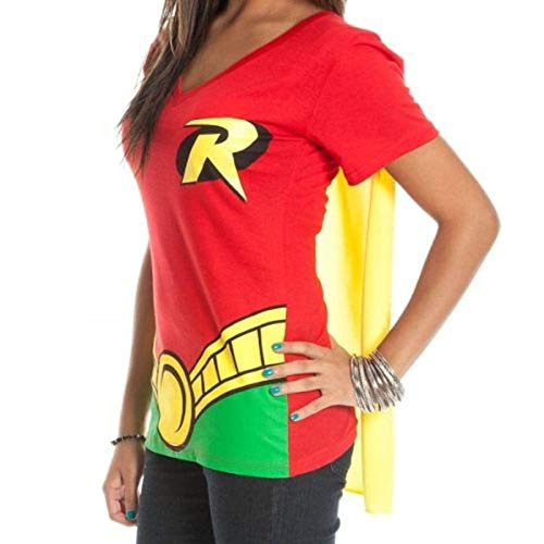 DC Comics Robin Juniors Red V-neck Cape Tee  Red  Small