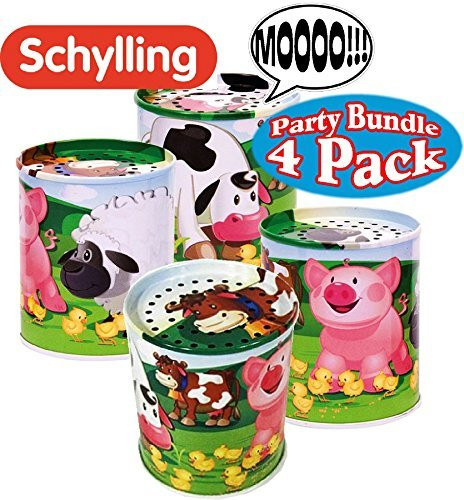 Schylling Classic Animal Sound Noise Maker Tins Complete Party Set Bundle - 4 Pack