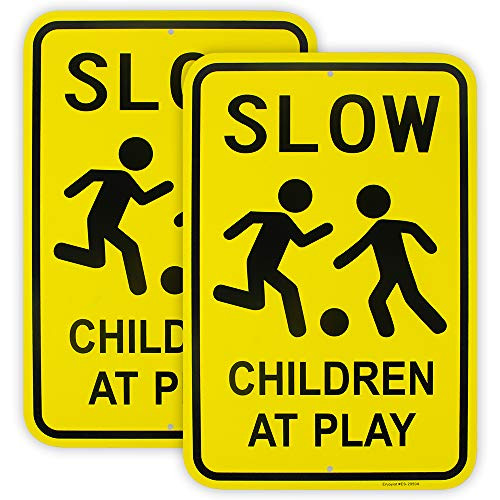 Enjoyist 2 Pack Large Slow Children at Play Sign  18 x 12  -04  Aluminum Sign Rust Free Aluminum-UV Protected and Weatherproof