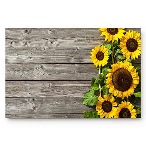 SODIKA Indoor Doormat Super Absorbent Bath Mat Non Slip Shoes Scraper Entrance Rug Carpet Sunflower on Strip Grey Old Wooden Board 23-6  x 15-7