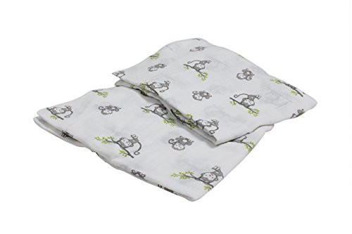 Bacati 2 Piece Happy Monkeys Muslin Crib Sheets, Grey