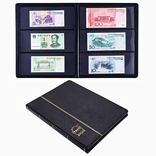 Ettonsun Leather 60-Pocket Paper Money Album Currency Holders for Collectors Collection Supplies Holder Book for Travel Bill Banknote Stamp Storage Display Collection Folder for paper souvenirs  Black