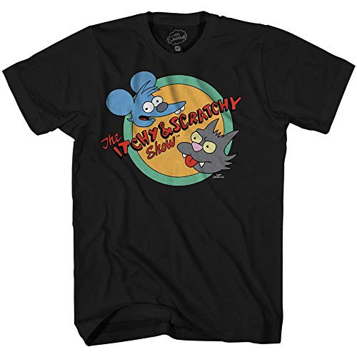 The Simpsons Itchy and Scratchy Show Logo Comedy Classic Cartoon Adult Mens Graphic T-Shirt Black  Medium