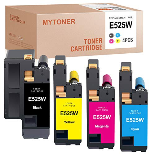 MYTONER Compatible Toner Cartridge Replacement for Dell E525W E525 525w 593-BBJX 593-BBJU 593-BBJV 593-BBJW for E525w Wireless Color Printer Black Cyan Magenta Yellow  4 Pack