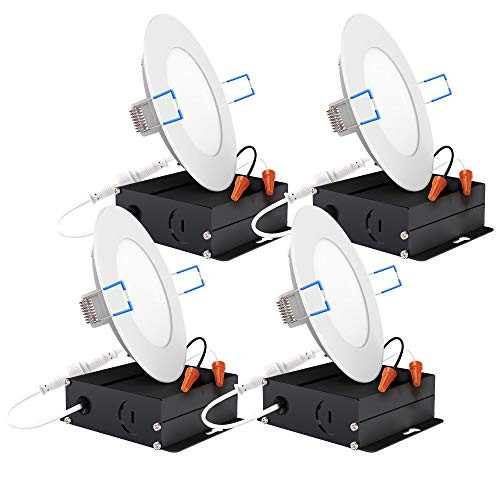 Sunco Lighting 4 Pack 4 Inch Slim LED Downlight with Junction Box  10W60W  650 LM  Dimmable  2700K Soft White  Recessed Jbox Fixture  Simple Retrofit Installation - ETL   Energy Star