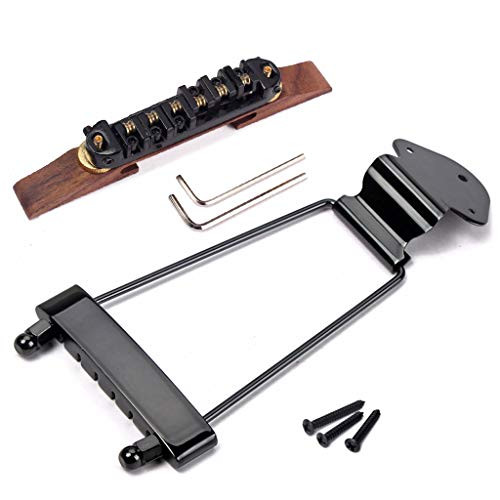 Alnicov Set of 6 String Archtop Jazz Guitar Rosewood Bridge Height Adjustable   Tailpiece Trapeze for Jazz Guitar Parts Black
