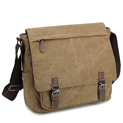 Messenger Bag for Men and Women  Retro Canvas Shoulder Bag Satchel For College fit 13-3 Inch Laptop Coffee