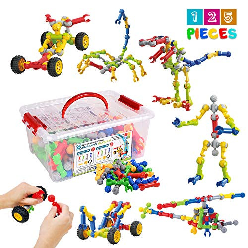 Huaker Kids Building STEM Toys 125 Pcs Educational Construction Engineering Building Blocks Kit for Ages 3 4 5 6 7 8 9 10 Year Old Boys and Girls Best Gift for Kids Creative Games Fun Activity Huaker Kids Building STEM Toys 125 Pcs Educational Construction Engineering Building Blocks Kit for Ages 3 4 5 6 7 8 9 10 Year Old Boys and Girls Best Gift for Kids Creative Games Fun Activity