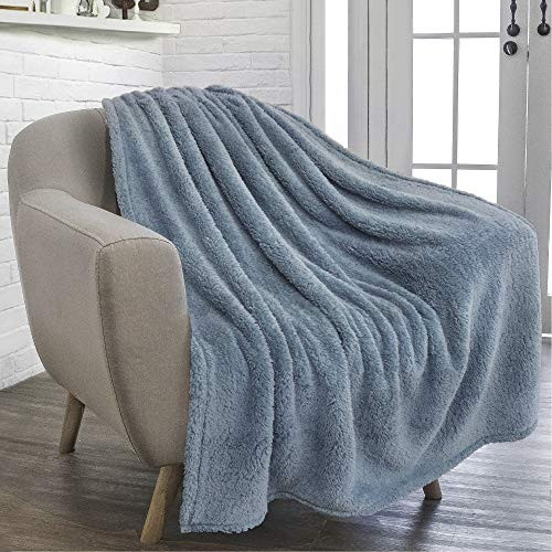 PAVILIA Plush Sherpa Throw Blanket for Couch Sofa   Fluffy Microfiber Fleece Throw   Soft  Fuzzy  Cozy  Shaggy  Lightweight   Dusty Blue Blanket   60 x 80 Inches