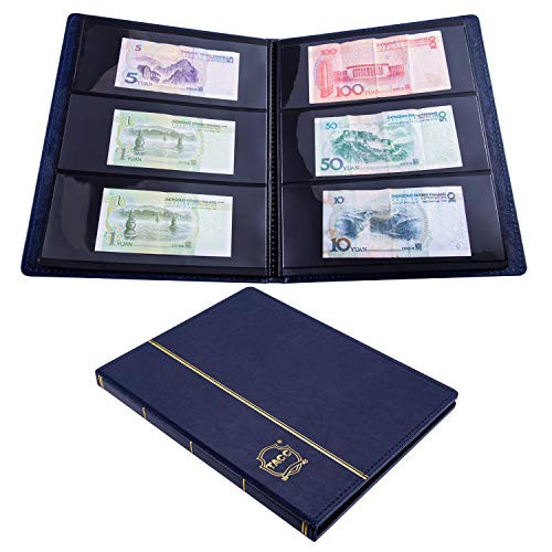 Ettonsun Leather 60-Pocket Paper Money Album Currency Holders for Collectors Banknote Collection Book for Travel Bill Storage 10 Collecting Pages  Blue