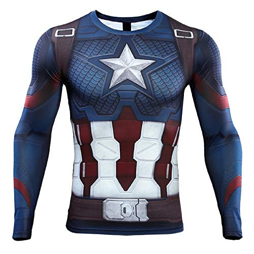 Captain America Men s Compression Shirt 3D Print T-Shirt X-Large  Blue