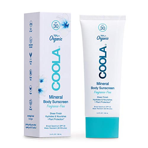 COOLA Organic Mineral Sunscreen   Sunblock Body Lotion  Skin Care for Daily Protection  Broad Spectrum SPF 30  Reef Safe  Fragrance Free  Travel Size  3-4 Fl Oz
