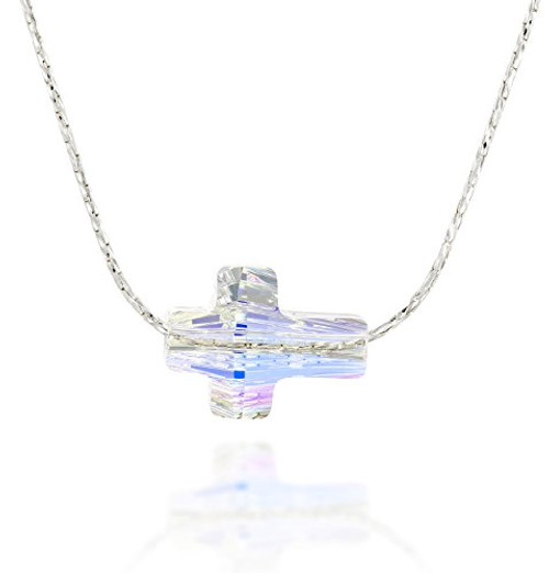 Stera Jewelry 925 Sterling Silver Necklace Made with Swarovski AB Crystal Sideways Cross 18 4 Inches Stera Jewelry 925 Sterling Silver Necklace Made with Swarovski AB Crystal Sideways Cross 18 4 Inches