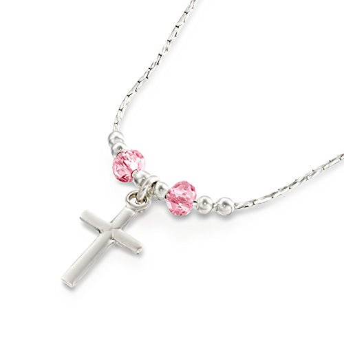 Stera Jewelry Girls Silver Necklace with Cross Pendant Made with Light Rose Swarovski Crystals Stera Jewelry Girls Silver Necklace with Cross Pendant Made with Light Rose Swarovski Crystals