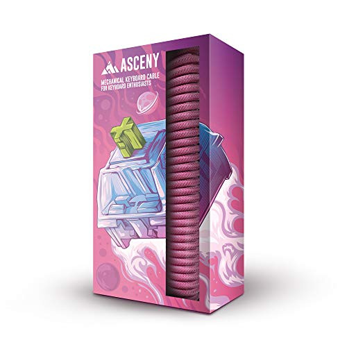 Asceny Coiled   Double-Sleeved Mechanical Keyboard Cable  for Type-C Mechanical Keyboards Pink