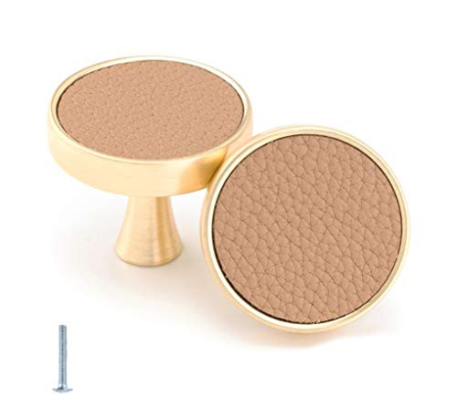 Cabinet Knobs Gold Knobs Leather Drawer Pull for Bedroom Drawer Pulls and Knobs Cupboard Door Handles Pull Brushed Brass Cabinet Handles Dresser Knobs for Bathroom Kitchen Cabinet